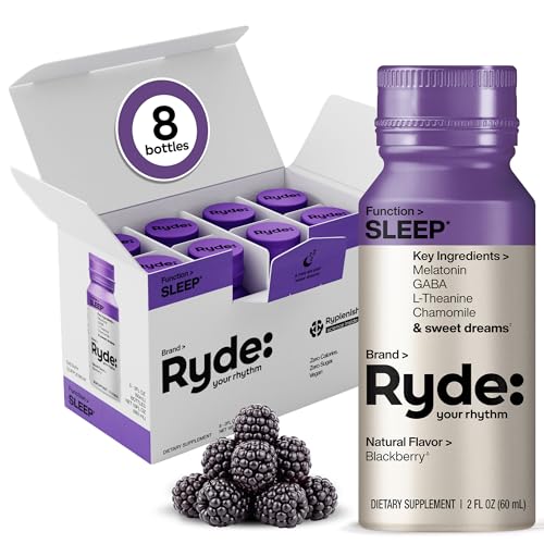Image of Ryde: SLEEP | 2oz Sleep Shot for Occasional Use | Melatonin, GABA, L-Theanine & Chamomile | Blackberry Natural Flavor | Sugar-Free, Zero Calories, Vegan | Manufactured in USA (8 Pack)