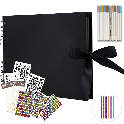 Scrapbook Photo Album DIY Set with Stickers and Colorful Pens，80 Pages (40 Sheets) Hardcover Pictures Book 11x8 Inches Handmade DIY Album Craft Paper Kits for Wedding Birthday Gift