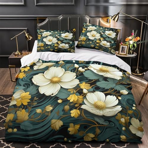 Parure de lit microfibre 140x200 design floral avec housse de couette - 2