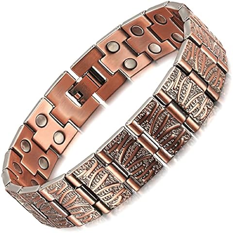 RainSo 99.99% Men Double Row Pure Copper Magnetic Bracelet for Men 3500 Gauss with Gift Box Adjustable Cover
