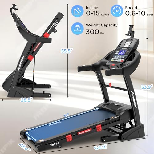 Image of Foldable Treadmill, 4.5HP Incline Treadmill with APP Control, 15% Auto Incline Treadmill for Home, 300 lbs User Capacity, Knee Strap Gift, 0.6-10MPH Speed