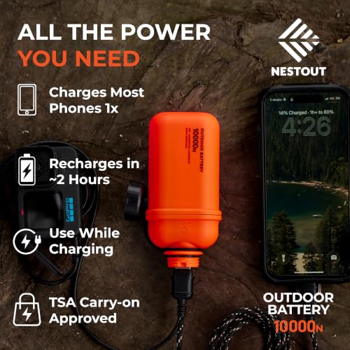 Image of ELECOM NESTOUT Rugged Power Bank, 10000mAh Outdoor Battery Charger, 20W USB-C Fast Charging PD, Waterproof IP67, Durable Shockproof, Battery Pack for iPhone Hiking Travel Camping (Orange, 10000mAh)