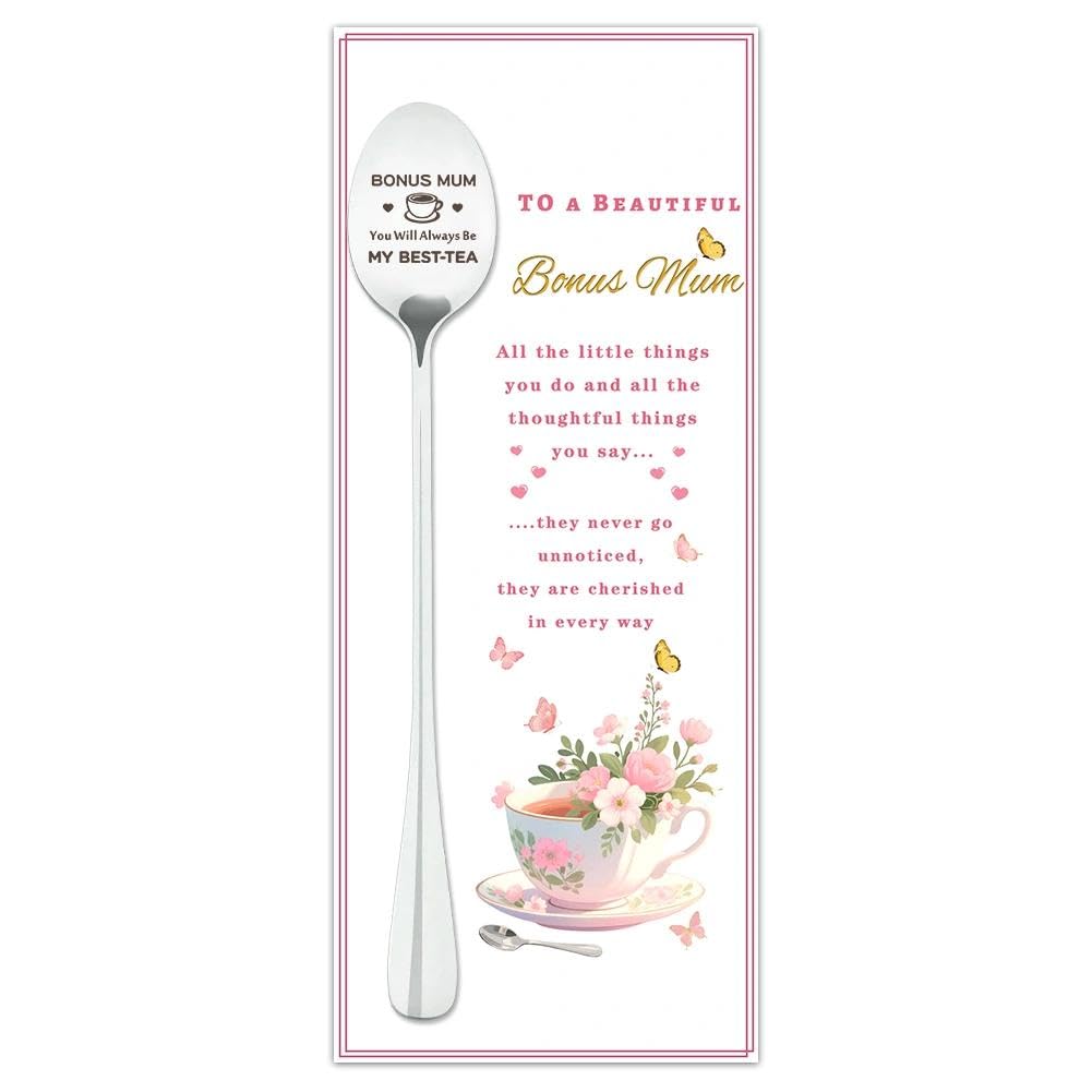 Stepmum Birthday Gifts for Mum Christmas Mummy Gift Spoon for Mam Step Mum Gifts from Daughter Son Bonus Mums Engraved Stainless Steel Spoon for Ice Cream Tea Lovers Stepmom Gift Ideas — image 1