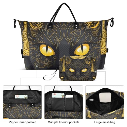 Large Travel Duffel Bag, Black Cat Yellow Eye Sports Tote Gym Bag, Shoulder Weekender Overnight Bag for Women Men, Carry On Luggage with Toiletry Bags2