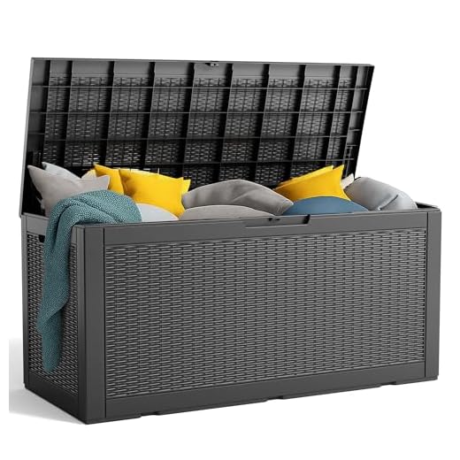 100 Gallon Resin Deck Box, Lockable Patio Outdoor Storage Box for Furniture, Garden Tools and Tools Storage, Waterproof Outside Storage Boxes - Black