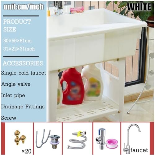 Portable Hand Washing Station - Freestanding Sink with Hot & Cold Faucet, Utility Tub & Laundry Washboard for Garage, Basement & Garden - Plastic, Gray, Single Cold
