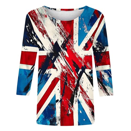Image of Fourth of July Shirts for Women 3 /4 Sleeve Summer Tops American Flag Print T Shirt Patriotic 4th of July Shirts 2025