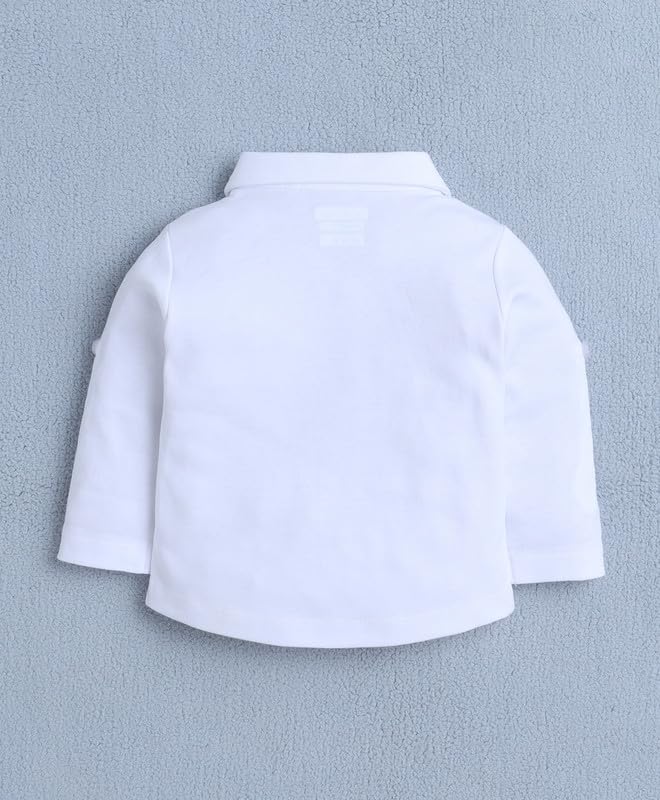 Image of BUMZEE Boys Regular Fit Full Sleeves Collar Neck Cotton Shirt Waistcoat Short Set with Applique Bow
