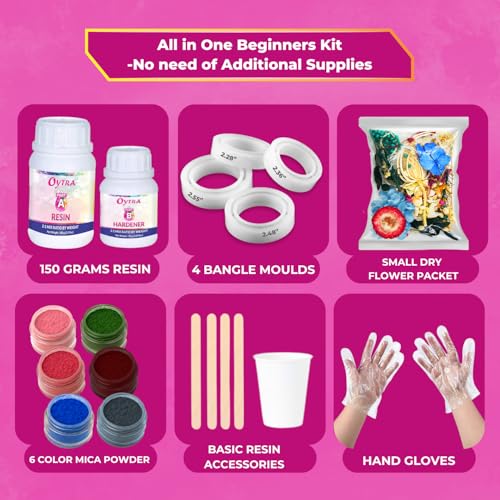 Image of Oytra Resin Bangle Making Kit with Moulds and Tools Crystal Clear High Gloss Liquid Mica Powders Dry Flowers Art Craft for Beginners