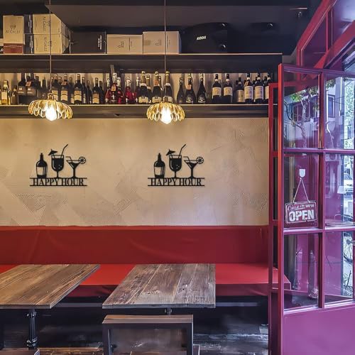 Image of BLIND SHOP Happy Hour Metal Bar Sign Vintage for Home Decor | Wall Sculpture Home Decoration | Wall Decor | Metal Wall Art | Home Wall Hangings Metal Decor (37X28X1.5 CM)