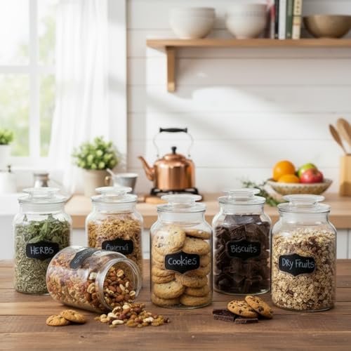 Image of ginoya brothers - Kitchen Glass Jar (4, 1500 Ml. Cookie Jar)