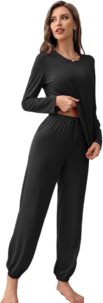 Women Pajama Set 2 pieces Round Neck Long Sleeve Top With Jogger Pants Lounge Sets Causal Fall Outwear