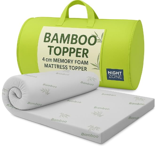 Night Zone Bamboo Memory Foam Mattress Topper Removable Zip Cover Extra Soft Antibacterial Hypo Allergenic Memory Mattress Topper (Double, 4CM)