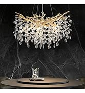 YUYI Modern Crystal Chandelier, 30" Gold Tree Branch Chandelier, 10-Lights Round Raindrop Chandel...