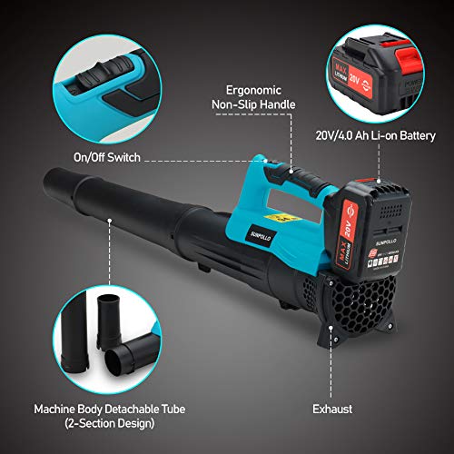 4000mAh Cordless Leaf Blower (1X Rechargeable Battery and 1X Charger Included), Electric Leaf Blower for Yard Cleaning, Powerful Light Battery Operated Leaf Blower for Leaf Snow Blowing, Blue