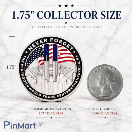 Image of PinMart's September 11th 25th Anniversary 3D Challenge Coin - Double-Sided 9 /11 Memorial Challenge Coin, Never Forget Tribute, Patriotic Commemorative Collectible