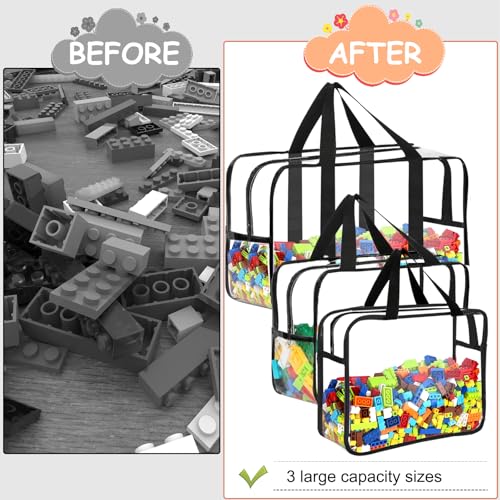 Image of 6 Packs Toy Storage Bags with Labels, Reusable Clear PVC Board Game Storage, Travel Waterproof Organizer Bags with Zipper Large Capacity (L, XL, XXL)
