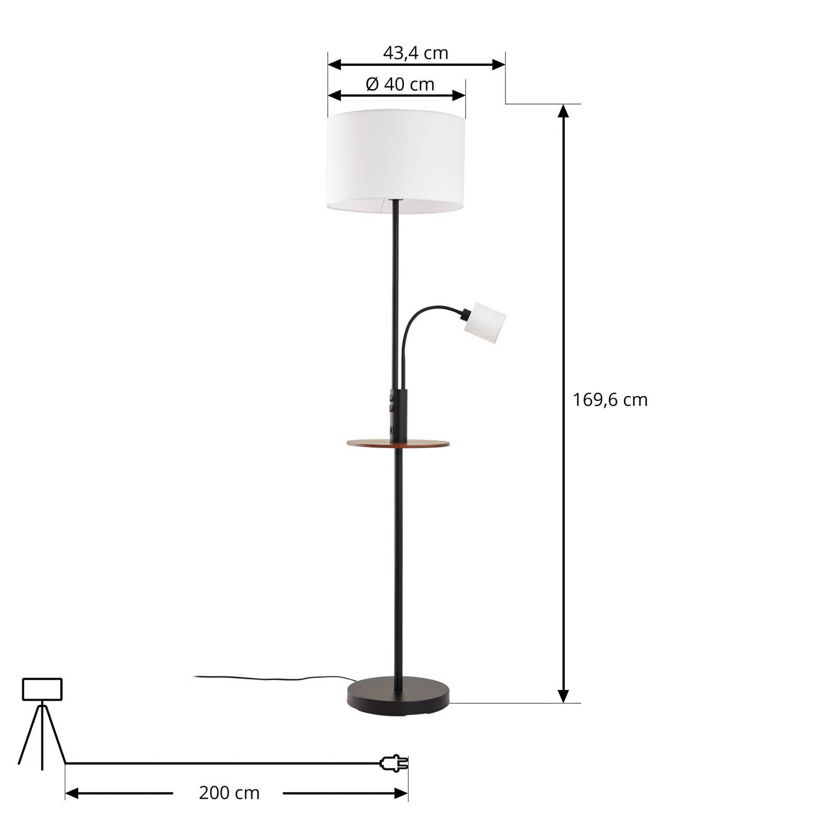 Lindby Lámpara de pie Aovan con estación carga USB (Moderno) en Negro hecho Metal e.o. para Salón & Comedor (1 llama, E27) lámpara textil