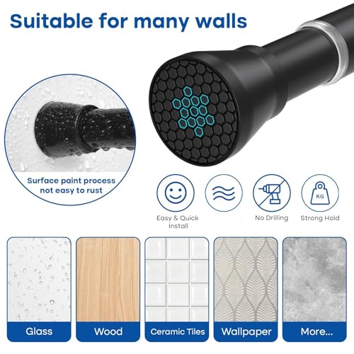 Image of Black Tension Rods for Windows 28 to 48 Inch 4Pack Spring Curtain Rod Tension Curtain Rod Expandable Pressure Shower Curtain Rod Tension No Drill Adjustable Curtain Rods for Bathroom,Doorway,Door