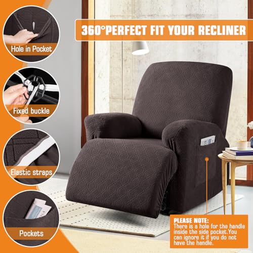 Image of VANSOFY Oversized Recliner Chair Cover, 4-Pieces Stretch Recliner Covers for Recliner Chair Soft Reclining Chair Slipcover Jacquard Pattern Furniture Protector for Dogs Cats(Chocolate)