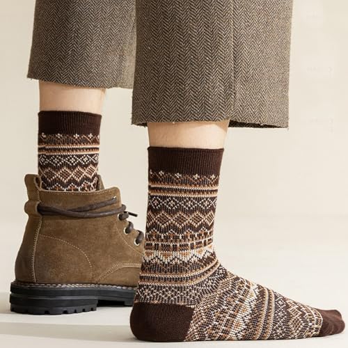 CHUNFO Womens Striped Crew Socks Retro Cotton,Boot,Slipper,Sneaker,Sock,Large Size6-114