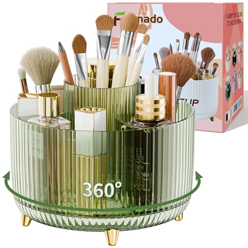 Image of Clear Rotating Makeup Organizer Countertop for Vanity, 360 Makeup Brush Holder Organizer with 5 Compartments, Transparent Cosmetic Storage for Lipstick, Skincare, Bathroom Counter(Transparent Green)