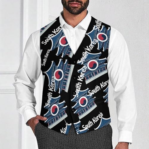South Korea Flag Men's Suit Vests Dress Vest V-Neck Waistcoat Slim Business Formal with Pocket2