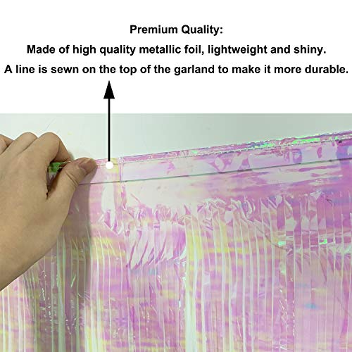 Image of 10 Feet by 15 Inch Iridescent White Foil Fringe Garland - Pack of 3 | Metallic Tinsel Banner | Ideal for Parade Floats, Bridal Shower, Wedding, Birthday, Christmas | Wall Hanging Drapes (3)