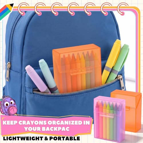 Image of Clabby 2 Pcs Clear Plastic Crayon Boxes Hold 24 Count, Pink,Orange