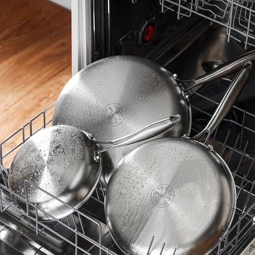 Image of 10 Inch Stainless Steel Frying Pan with Lid, Tri-Ply Healthy Stainless Steel Cookware, Pan, Skillet on Induction, Ceramic and Gas Cooktops, PFOA Free Cooking Pan, Dishwasher Safe