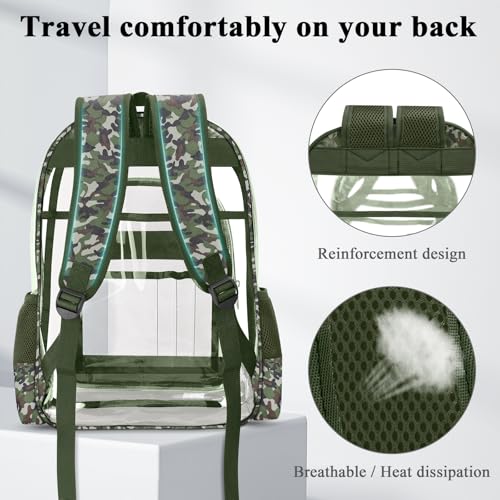 Clear Backpack, Heavy Duty PVC Transparent Backpack with Reinforced Straps, See Through Multiple Pockets Large Capacity Bookbag for Concert Work Security Travel Festival (Camouflage)4