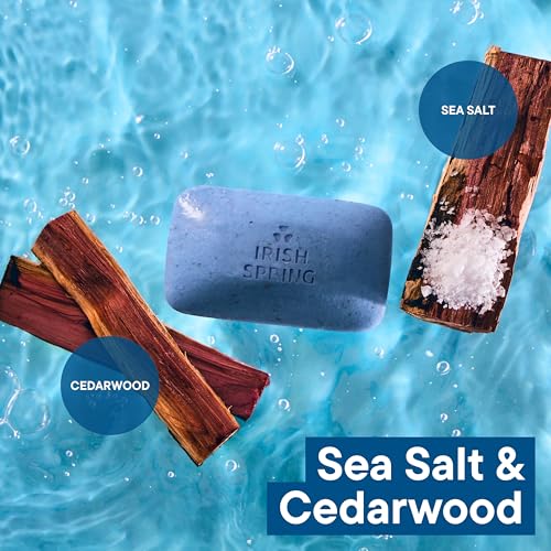 Image of Irish Spring 3-in-1 Men's Bar Soap Sea Salt & Cedarwood, Exfoliating Deep Clean Body Soap Bar and Face Cleanser, 3.7 oz Soap Bars, 24 Pack