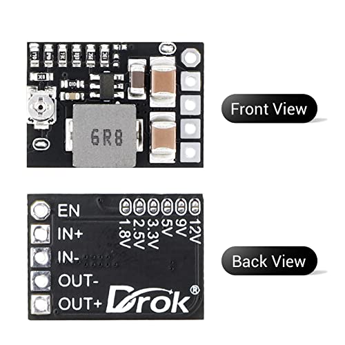 DROK DC 12V to 5V Buck Converter, 10pcs Mini Voltage Regulator Board DC 4.5-20V 12V 9V Step Down to 1-16V 5V Reducer 3A Fixed Adjustable Volt Output Transformer Power Supply Stabilizer Module2