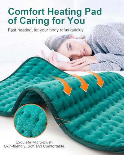 Image of Heating Pad for Back & Period Cramps, Fathers Day Dad Gifts, Birthday Gifts for Women Mom, Electric Heating Pads for Abdomen /Waist /Shoulder, 12 inch x 24 inch, 6 Heat Settings, 4 Auto-Off, Teal Green