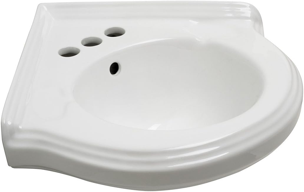 Renovators Supply Portsmouth Corner Wall Mounted Bathroom Sink 22 Inch White Ceramic Wall Hung Sink with Overflow, 4 Inch Black Centerset Faucet and Pop Up Drain