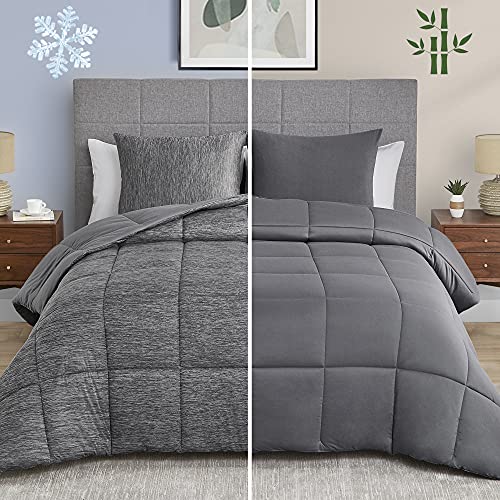 UMCHORD Grey Queen Comforter Set, Reversible Cooling & Bamboo Comforter, Lightweight All Season Down Alternative Comforter, 3 Pieces Bedding Comforter Set (88"x88")