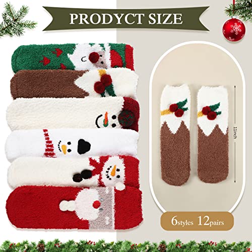 Cindeer 12 Pairs Women's Winter Fuzzy Socks - Christmas Fluffy Slippers, Thick Plush Warm Sleeping Socks Gift for Girls (Santa Style)3