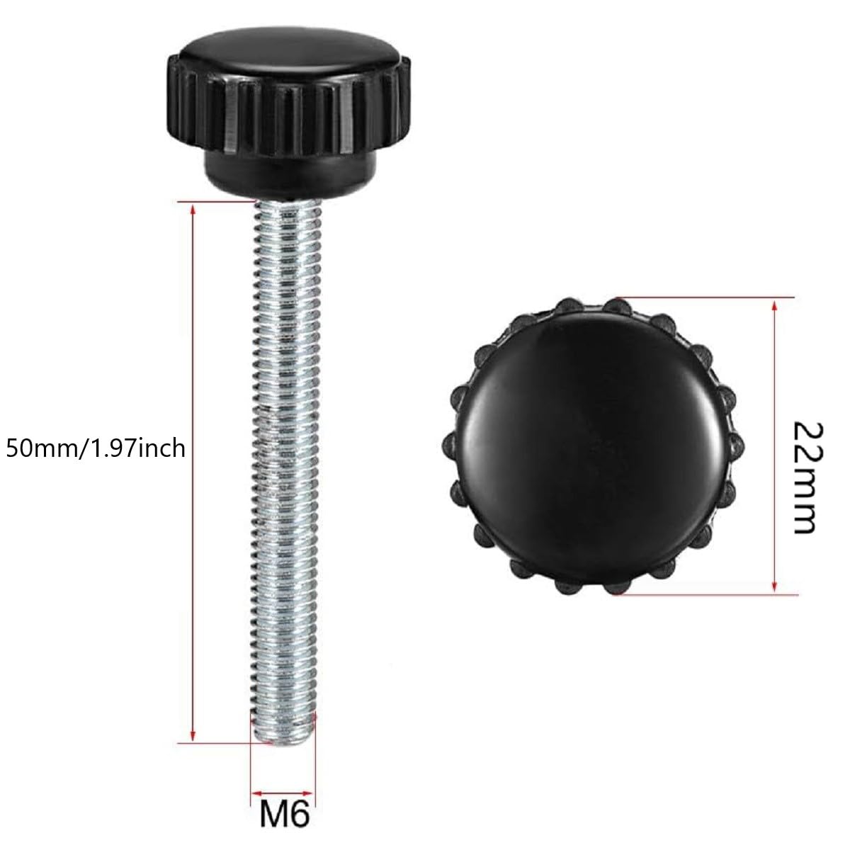 Boxonly Knurled Thumb Screw for Saw Drill Press Lathe and Routing Jigs Packaging Machinery Printing Equipment Clamping Knobs Grip Threaded Hand Bolt Knobs M6 x 50mm 10pcs - Image 2