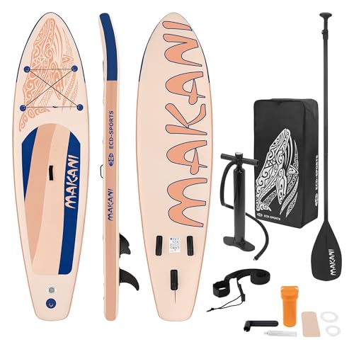 ECD Germany Tabla Hinchable de Paddle Surf Sup Makani 320 x 80 x 15 cm de PVC con Bomba de Aire, Bolsa de Transporte y Accesorios, Placa Stand Up para Adulto y Niño hasta 120 kg, Color Albaricoque