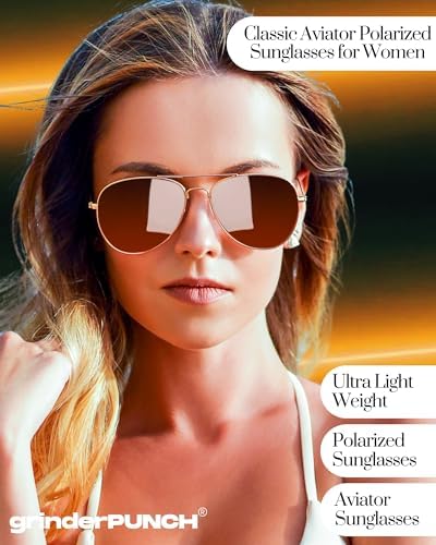 Image of grinderPUNCH Polarized Aviator Sunglasses Men Women 70s Retro Costume UV400 | Polarized UV400 Aviator, 70s Retro Gold Metal Frame, Classic Pilot Style, Costume and Fashion, for Men and Women
