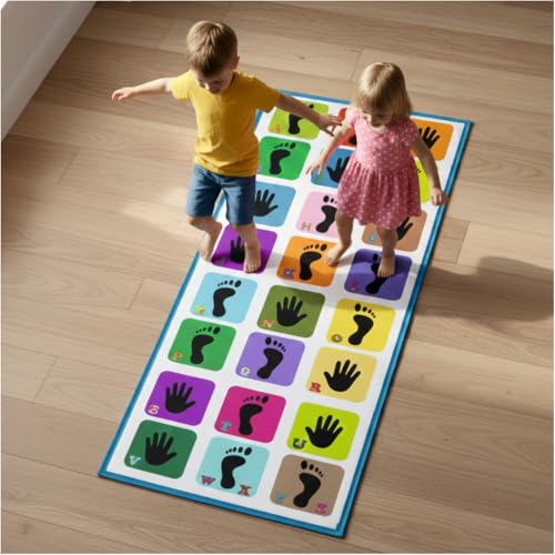Image of Colorful Hand and Foot Print Design, Alphabet Game for Kids, Indoor Activity Markers, hopsctoch Game for Kids Baby Play mat