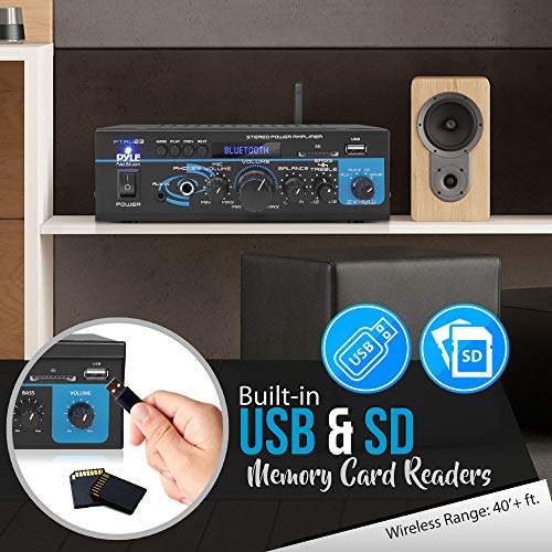 Pyle Home Home Audio Bluetooth Power Amplifier System - 2X40W Mini Dual Channel Mixer Sound Stereo Receiver Box W/ Rca, Usb, Aux, Headphone, Mic Input, Theater, Home Entertainment, Studio Use-Ptau23 #TOP4