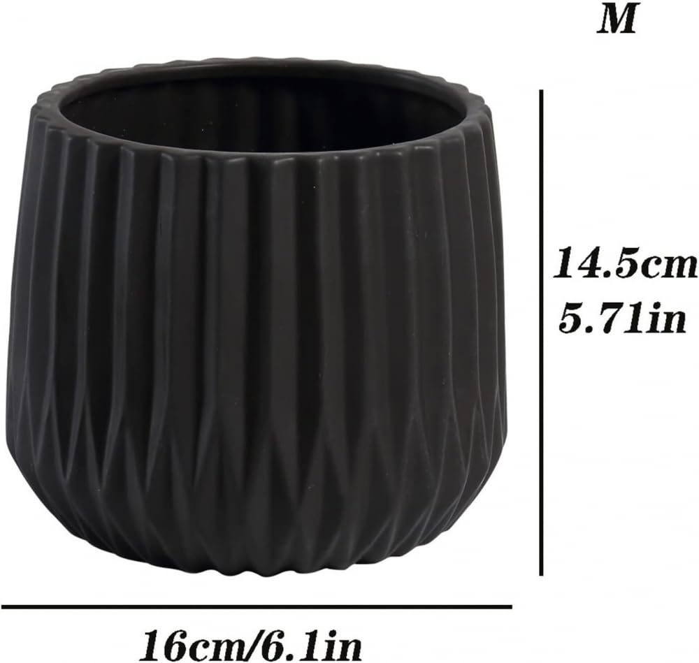 Doniczka na kwiaty Czarna/Biała Ceramiczna Doniczka na Rośliny Nowoczesny Minimalistyczny Styl Doniczka na Rośliny Trwały Pojemnik na Kwiaty Mały Pojemnik na Rośliny Dekoracyjna Doniczka -Biała||Średn