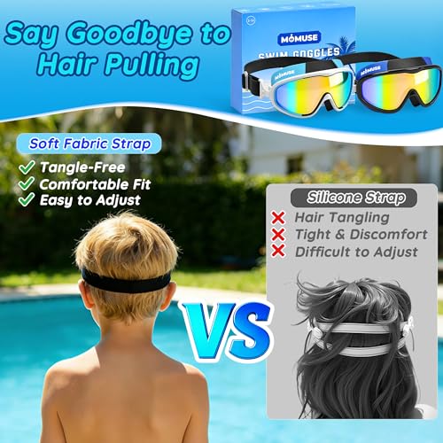 MOMUSE 2PC Kids Swim Goggles 3-10 with Soft Fabric Strap, UV Protection