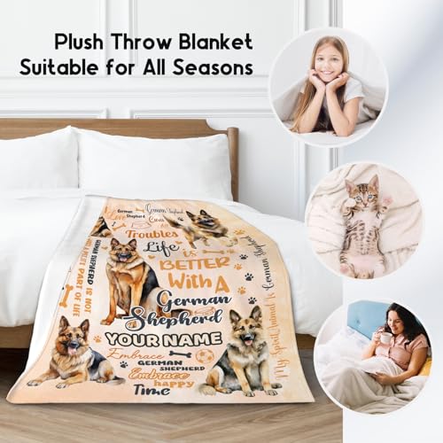 Custom German Shepherd Blanket, German Shepherd Lovers Gift, Cute Soft Throw Gifts for Girls Boys Women, Cozy Flannel Throw Blankets for Bed Travel, 50"x60"