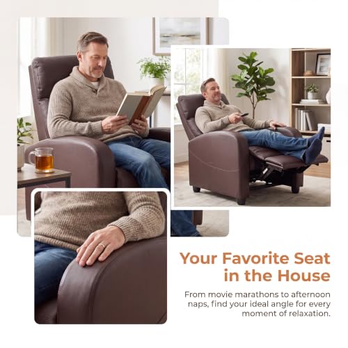 Image of Manual Massage Recliner Chair, Oversized Lazy Boy Reclining Sofa with 8 Massage Modes, Adjustable Backrest & Extended Footrest, Ergonomic Single Recliner Couch for Living Room, Bedroom, Brown