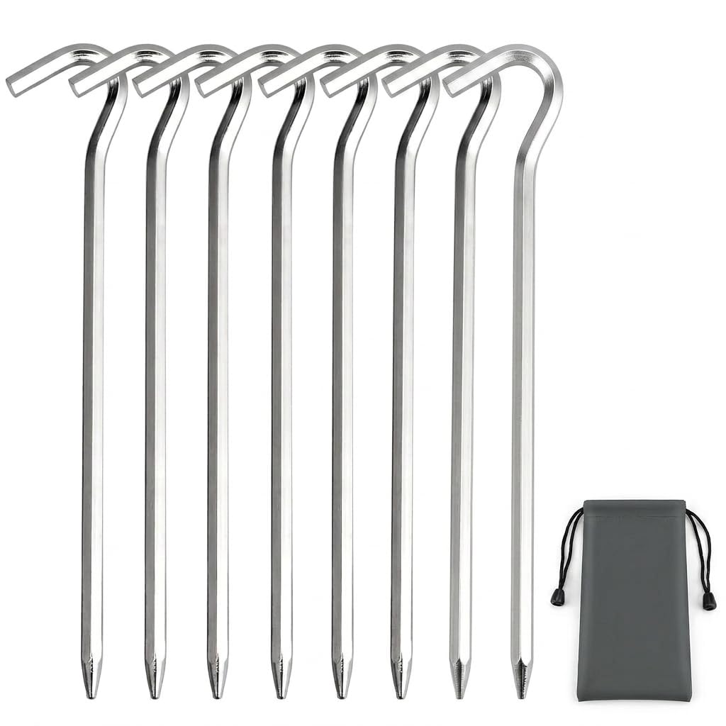 Tent Pegs Metal Heavy Duty 8-Pack, 18cm Hard Ground Tent Pegs Heavy Duty for Hard Ground, Aluminium Alloy Hexagonal Camping Pegs for Outdoor Camping and Backpacking with Storage Bag