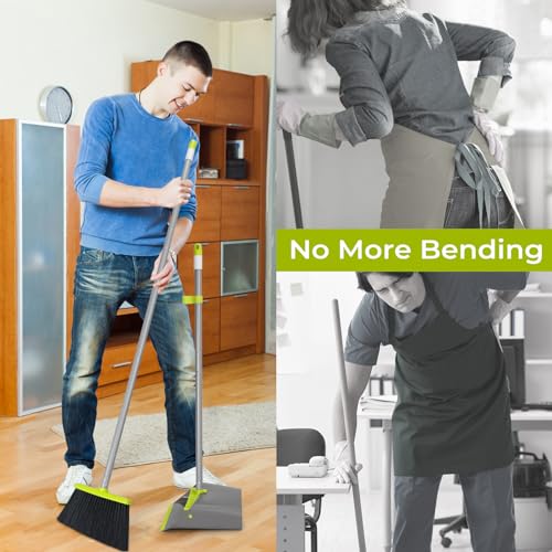 SONCAL Besen und Kehrschaufel-Kamm-Set für Zuhause, 132,1 cm langer Griff, stehende Kehrschaufel für Zuhause, Zimmer, Küche, Büro, Lobby, Outdoor, Boden – Bild 3