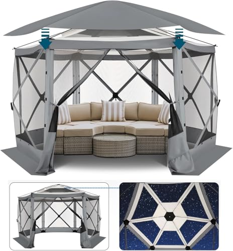 COBIZI 12x12 FT Pop Up Canopy Stargazing Tent, Gazebos On Clearance with Removable Roof,Instant Screened in Gazebo, Screen Tents Portable carpas para Patio for Outdoor Camping,Backyard, Garden,Gray
