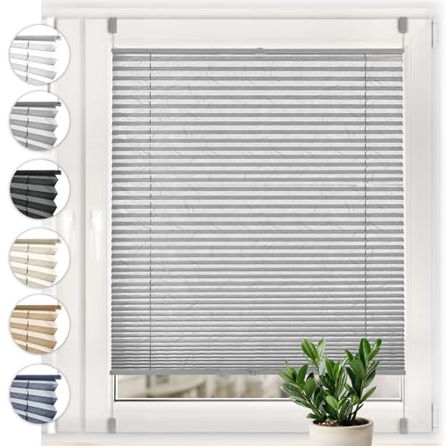 Store plissé Crush Sonello Klemmfix sans perçage 50cm x 140cm, Gris, Stores pour Les Portes et Les fenêtres, Opaque, Protection de la Vie privée, Protection Solaire,...